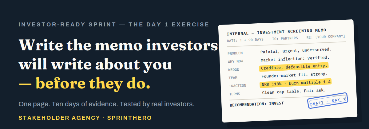 Investor-Ready Sprint — write the memo investors will write about you