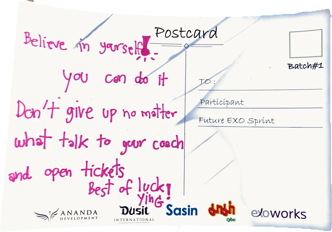 Believe in yourself! You can do it. Don't give up no matter what — talk to your coach and open tickets. Best of luck! Ying